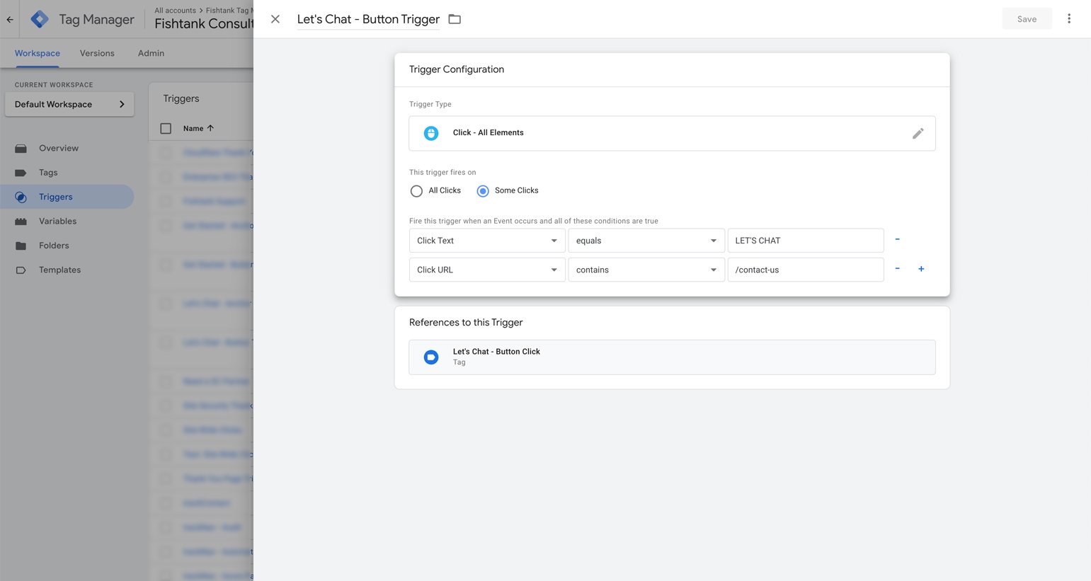 Configuring a trigger in Google Tag Manager for a button click