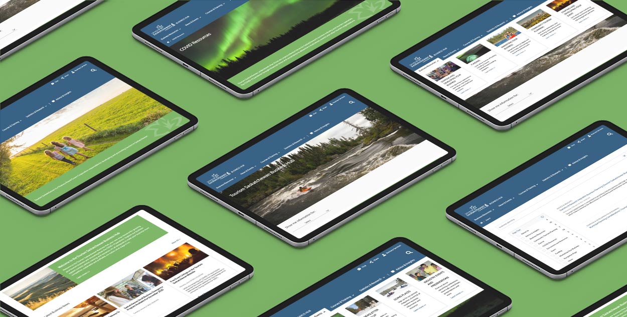 Tourism Saskatchewan Business Hub mockup on multiple iPads