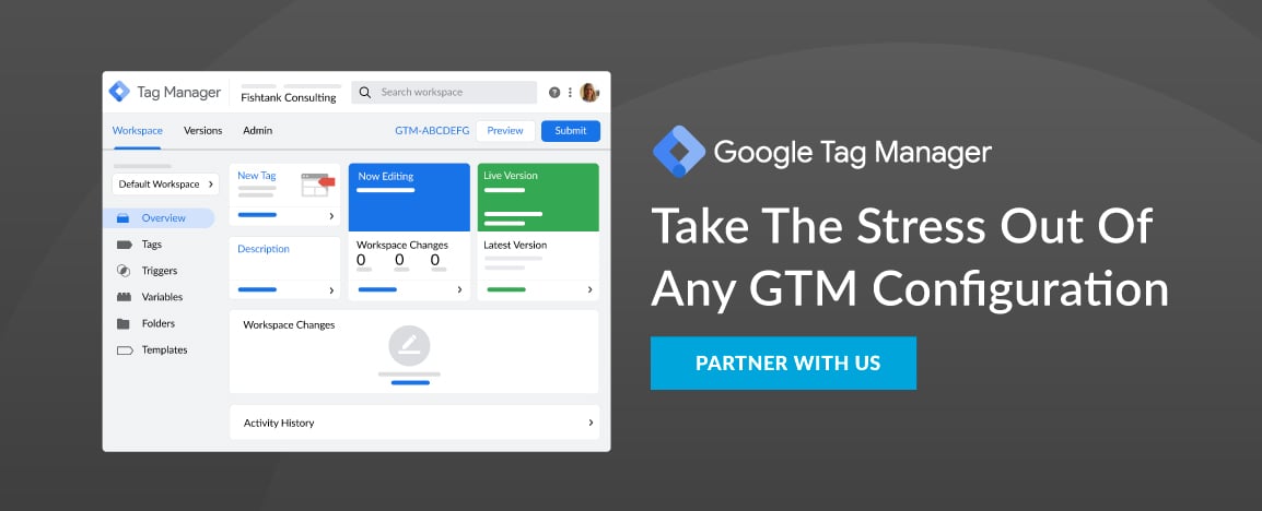 Google Tag Manager solutions banner for Fishtank services