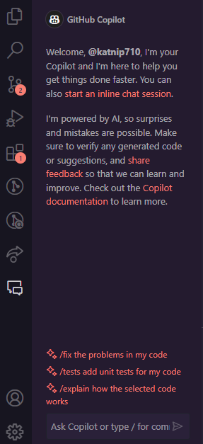Screenshot of GitHub Copilot