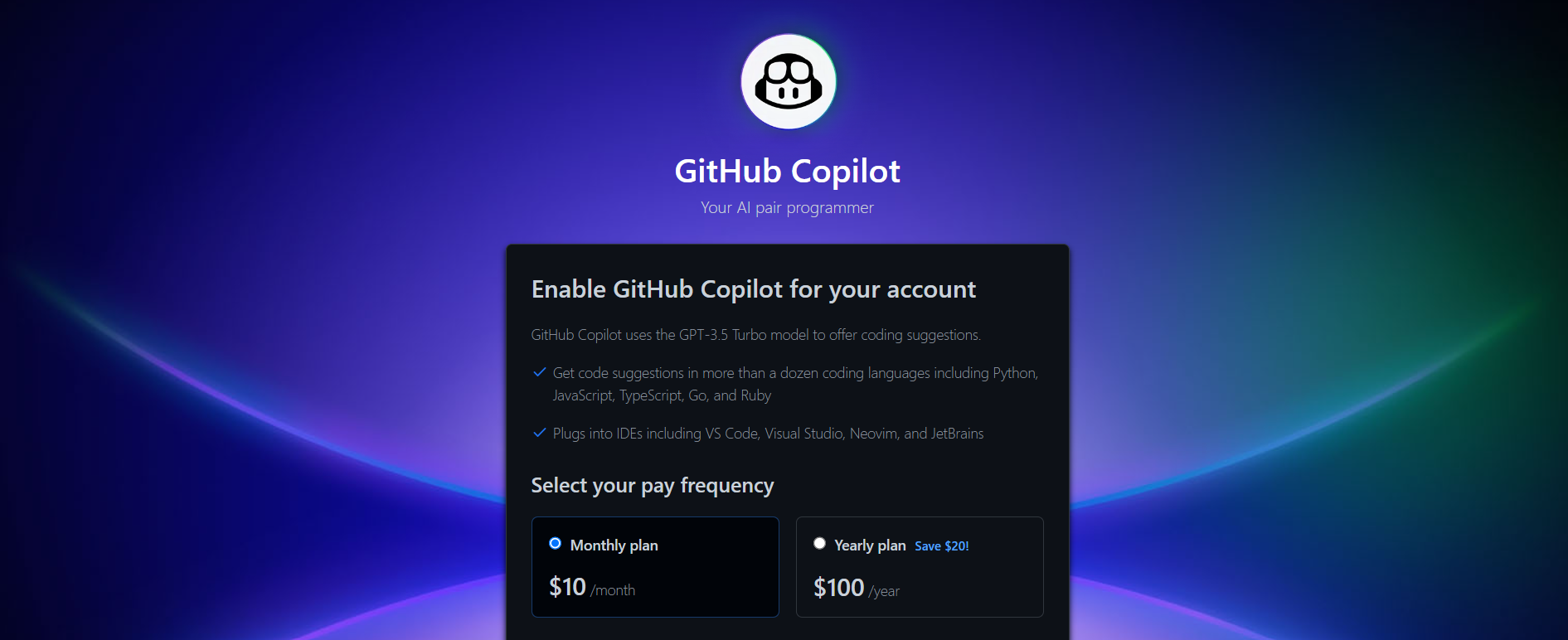 Screenshot of GitHub Copilot