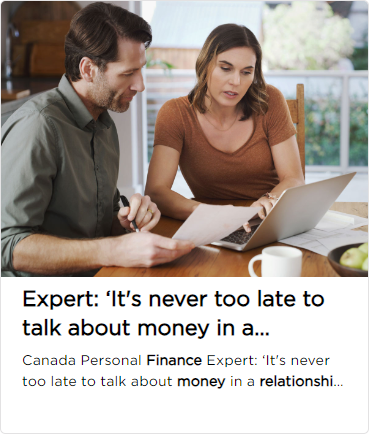 A couple reviewing finances on a laptop at home.