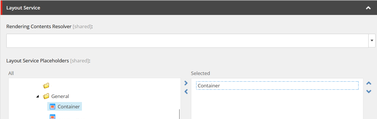 Screenshot of a layout service interface with selectable containers in a web development environment