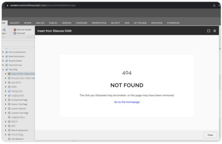 404 error Sitecore Content Hub DAM insertion
