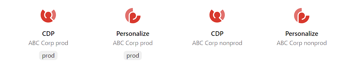 Four icons representing CDP and Personalize services for both production and non-production environments.