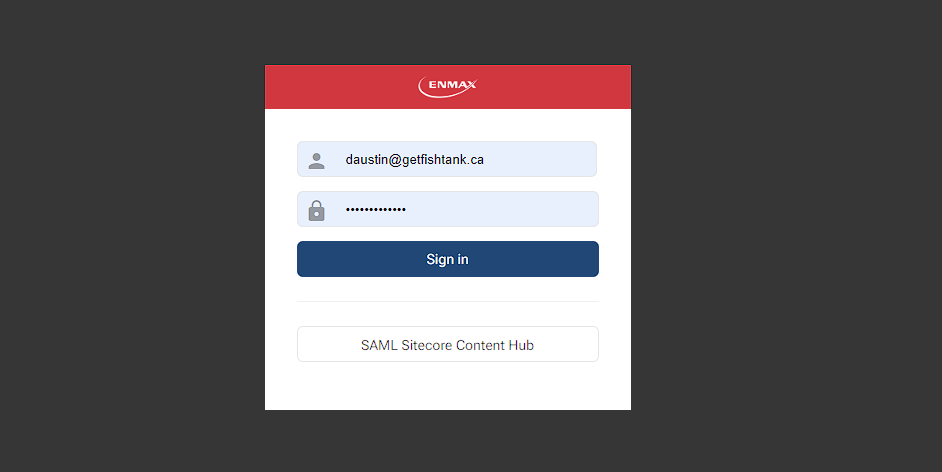 Customized Sitecore login screen with email password fields and SAML authentication button