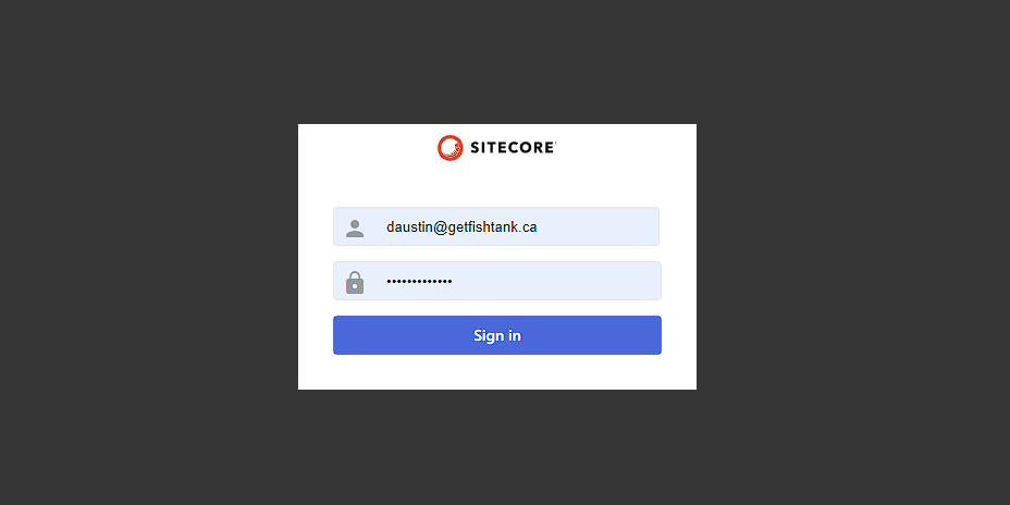 Login screen for Sitecore with fields for email and password and a Sign in button