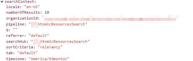 A closer look at the SearchContext object shows no language code is set on it in Coveo Atomic