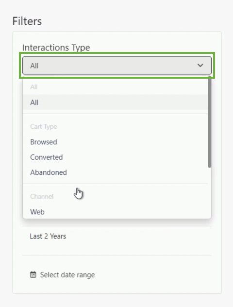 Guest profile Interaction Type filters in Sitecore CDP