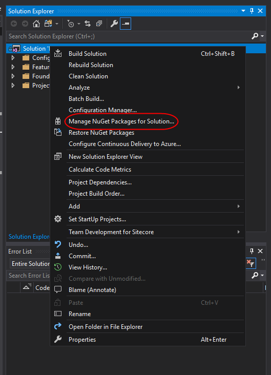 In Visual Studio Code right-click your project and select Manage NuGet Package