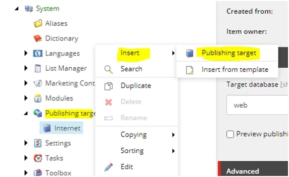 Adding New Publishing Targets in Sitecore Step 2