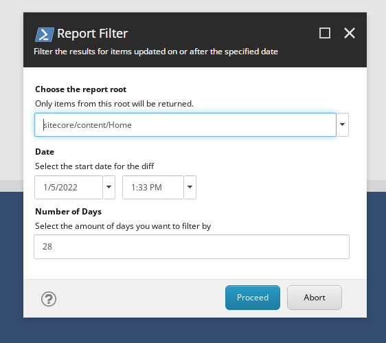 After running the script you will be presented with three fields in the Report Filter