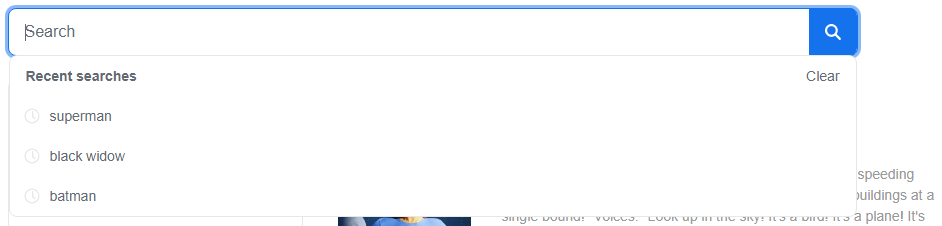Screenshot of a search bar and its recent searches