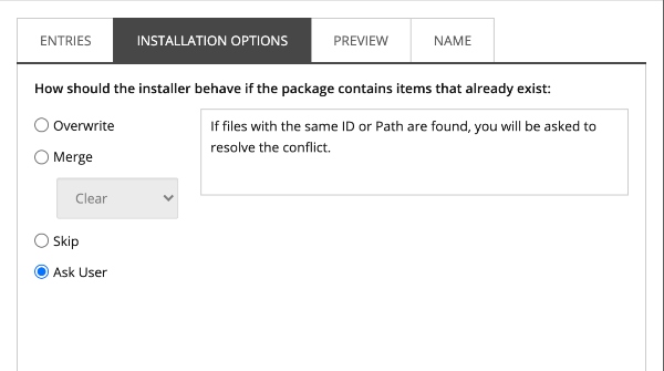 Installation option Ask User when creating a package in Sitecore
