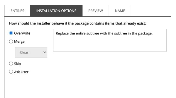 Installation Option Overwrite when creating a package in Sitecore