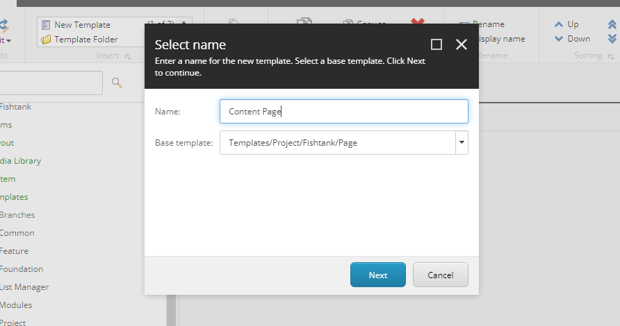 Creating a new content page template in Sitecore SXA
