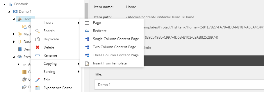 Inserting new branches in Sitecore SXA under Home