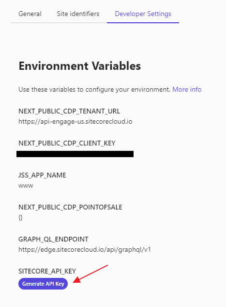 Screenshot of the Environment Variables in Sitecore XM Cloud deploy app