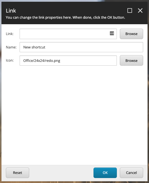 Screenshot of adding a Sitecore desktop shortcut