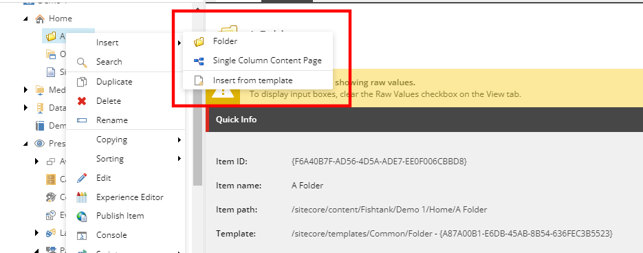 Sitecore folder insert options added