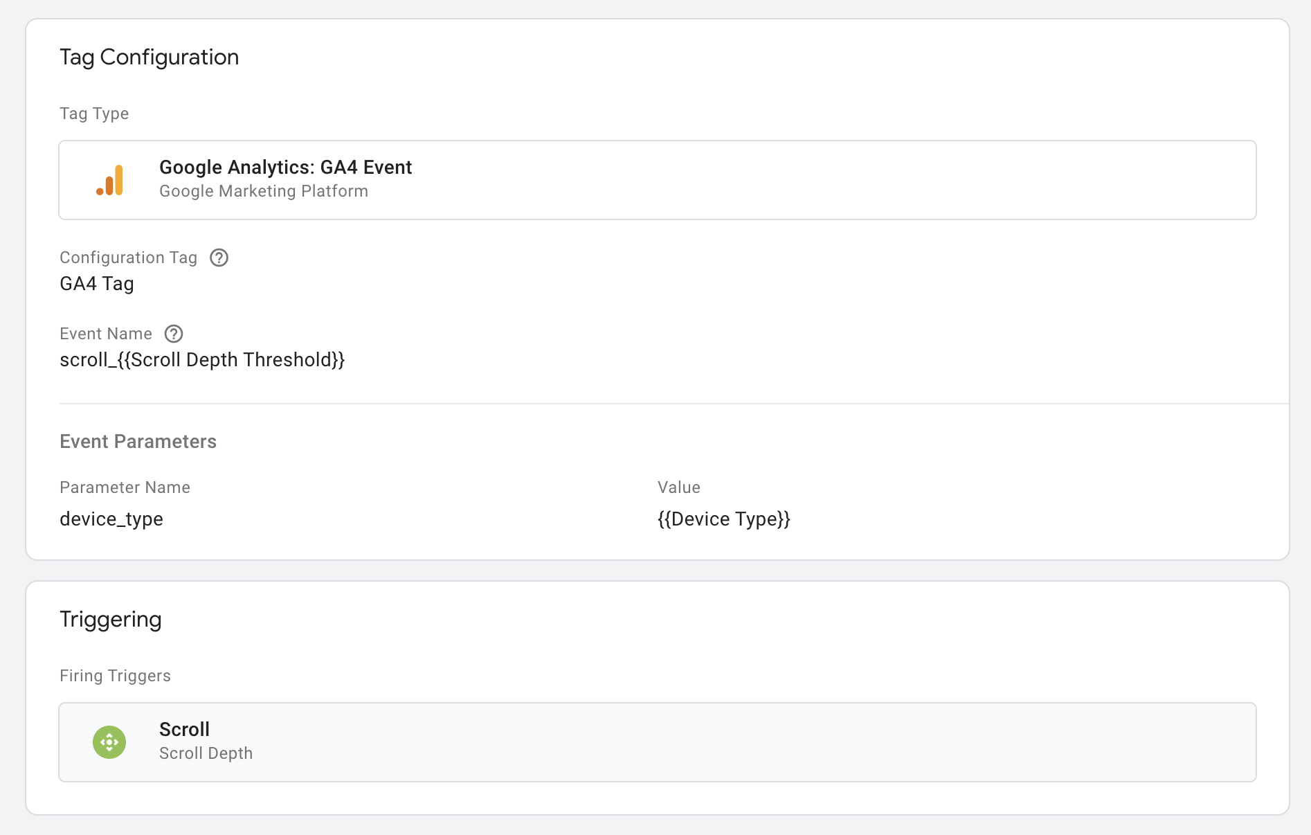 Configuring the scroll event tag in Google Tag Manager
