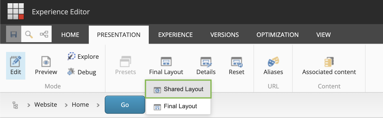 Sitecore Experience Editor Shared Layout