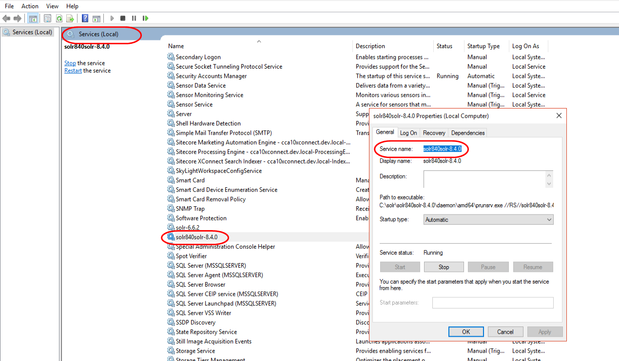 For Solr Windows service name filed, go to 'Services' and look for service name in the Solr window during set up.