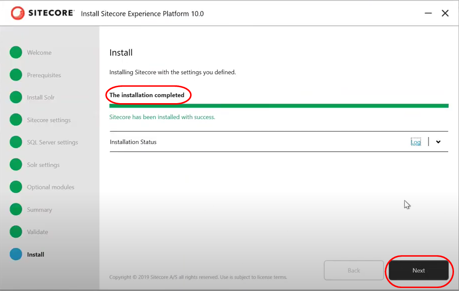 Wait for progress bar to complete the installation of Sitecore 10