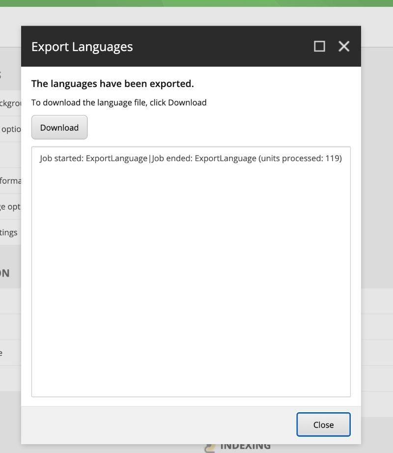 Screenshot of the Download Languages prompt in Sitecore Control Panel