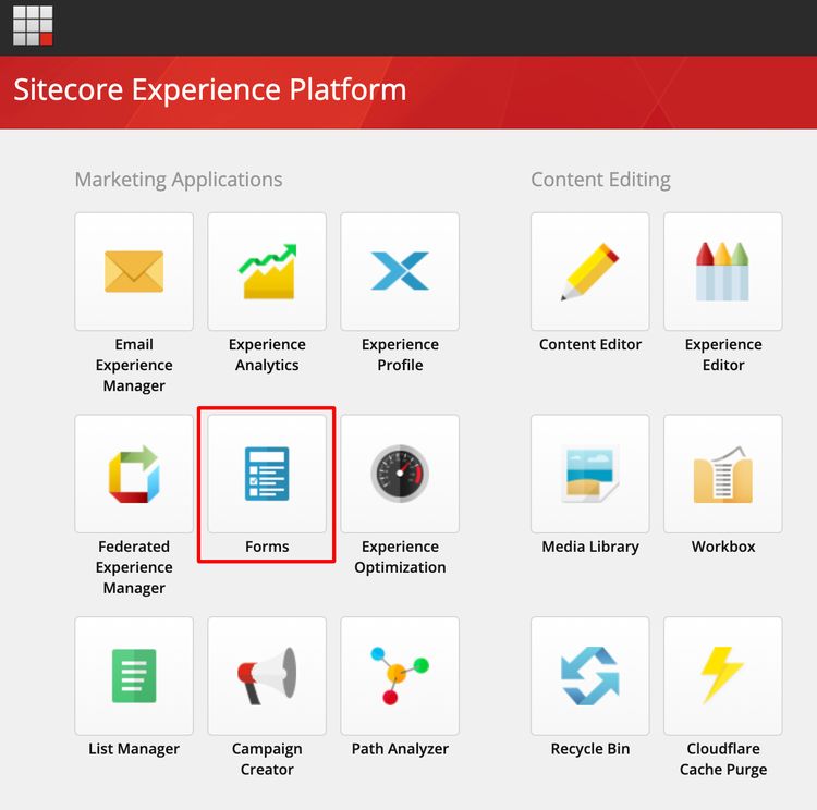 Forms on the Sitecore launchpad