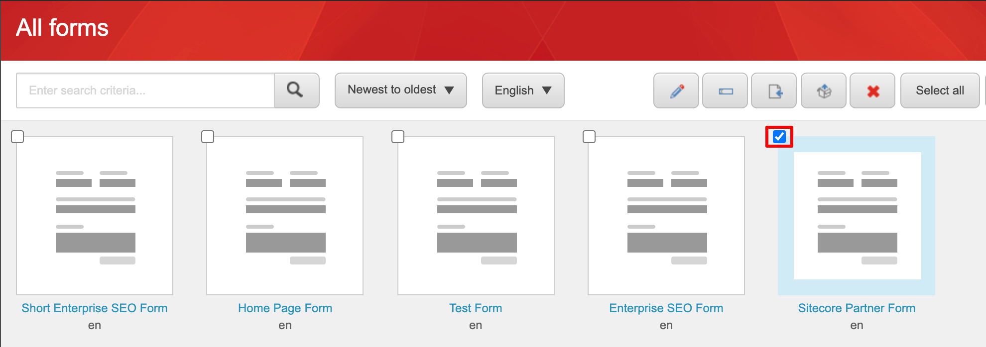 Selecting a form in Sitecore
