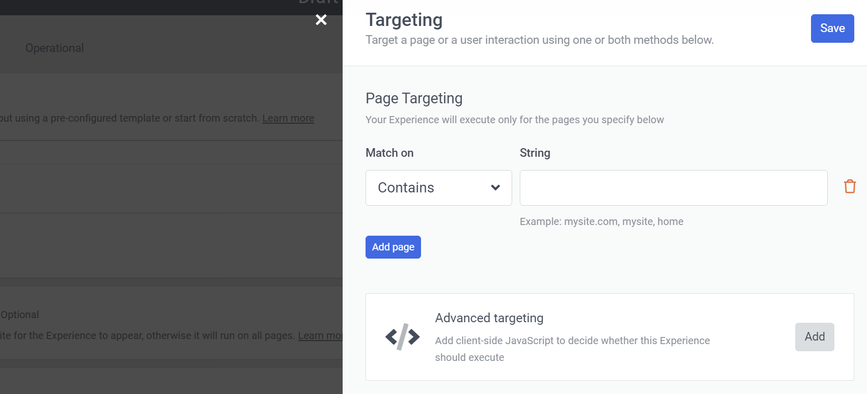 Enter URL in Page Targeting modal for Sitecore CDP validation test