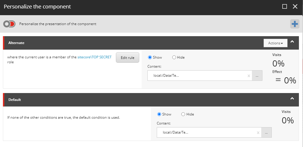 Open the Personalize the Component window in Sitecore Experience Explorer