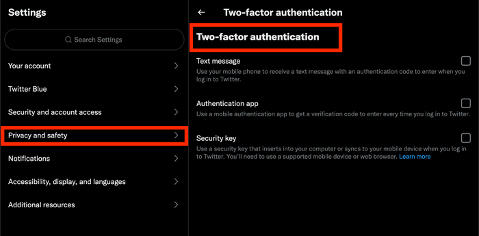 Twitter Two-Factor Authentication (2FA)