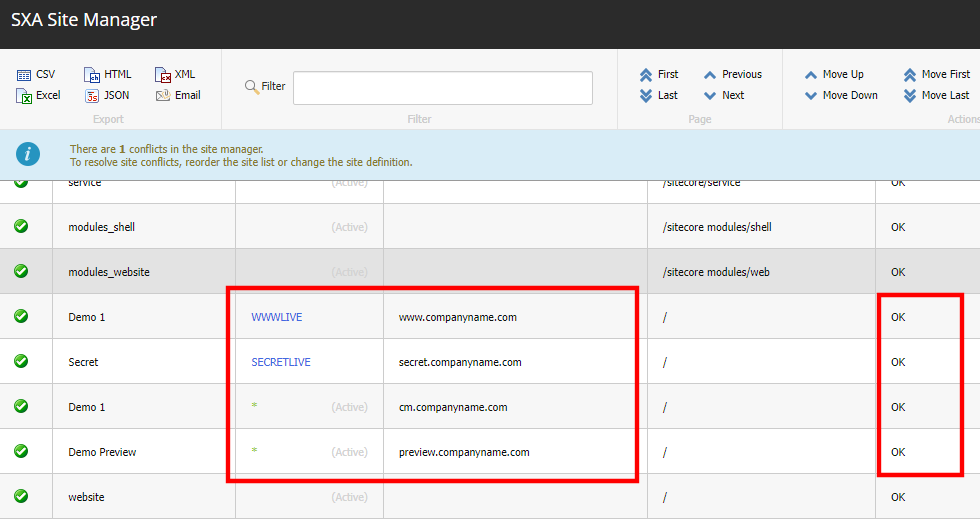 Screenshot of multiple Content Delivery servers in Sitecore SXA