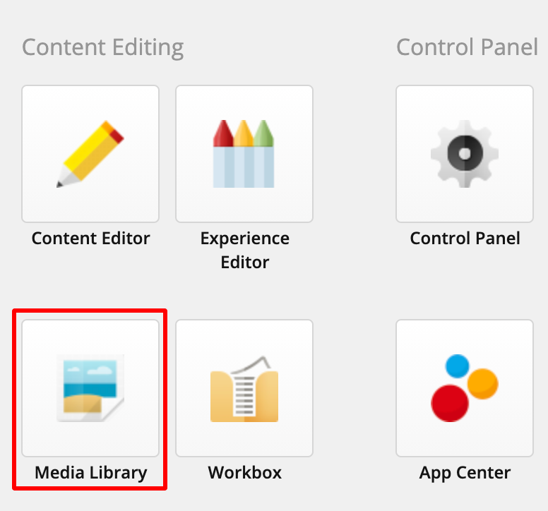 Click on the Media Library icon on the Sitecore launchpad.