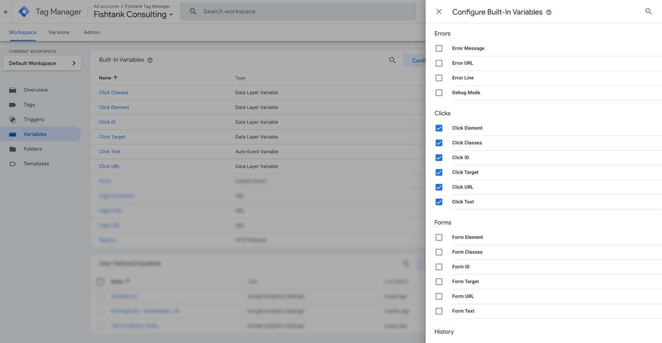 Click variables in Google Tag Manager