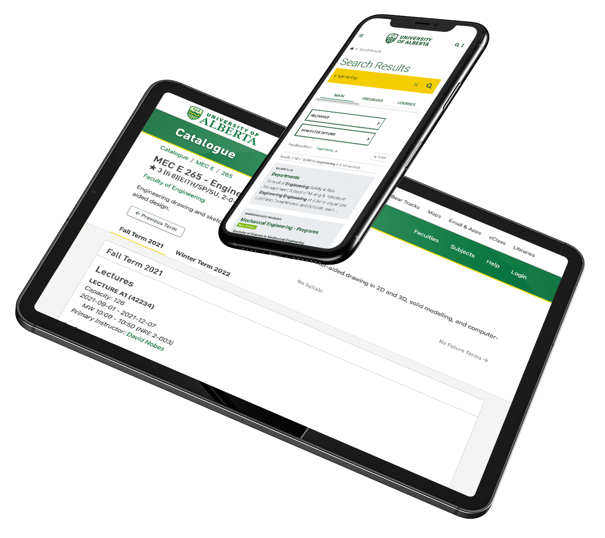Mockup of the University of Alberta search page on multiple devices