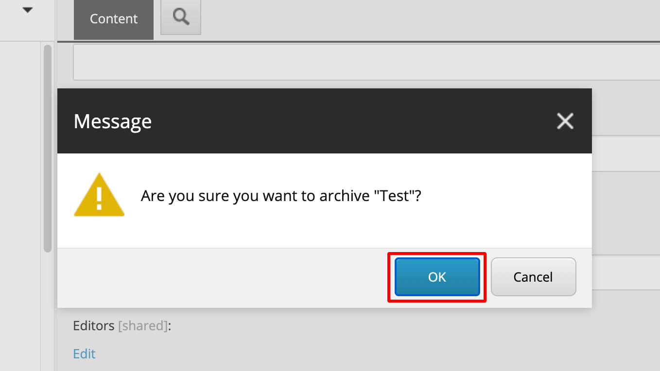 Are you sure you want to archive Sitecore menu item screengrab