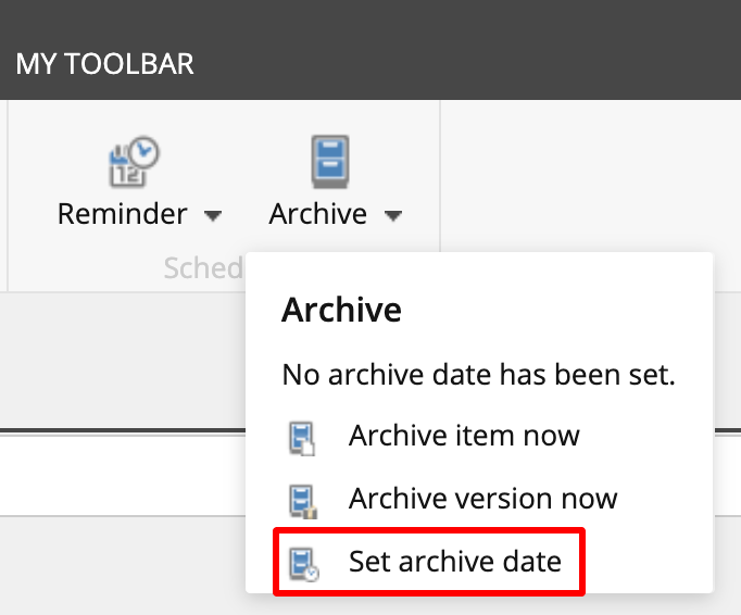 Set archive date menu item Sitecore