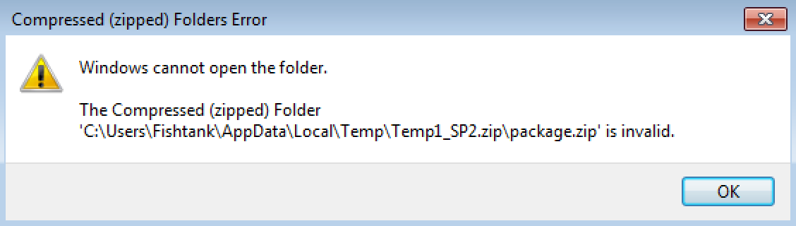 Windows cannot open the folder - Zip folder is invalid