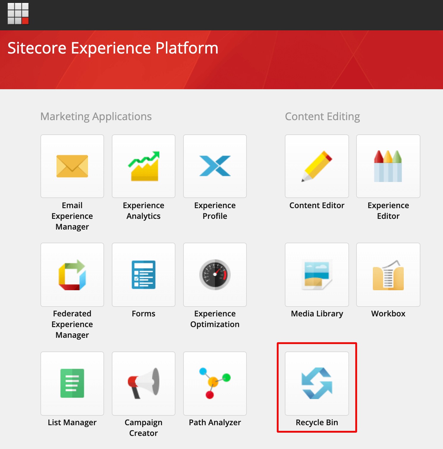 Sitecore launch pad screenshot